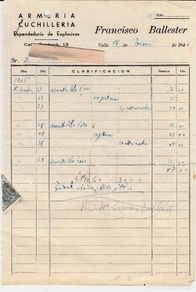 Facturas antiguas: FACTURA COMERCIAL DE ARMERIA FRANCISCO BALLESTER EN VALLS -TARRAGONA- -1946-